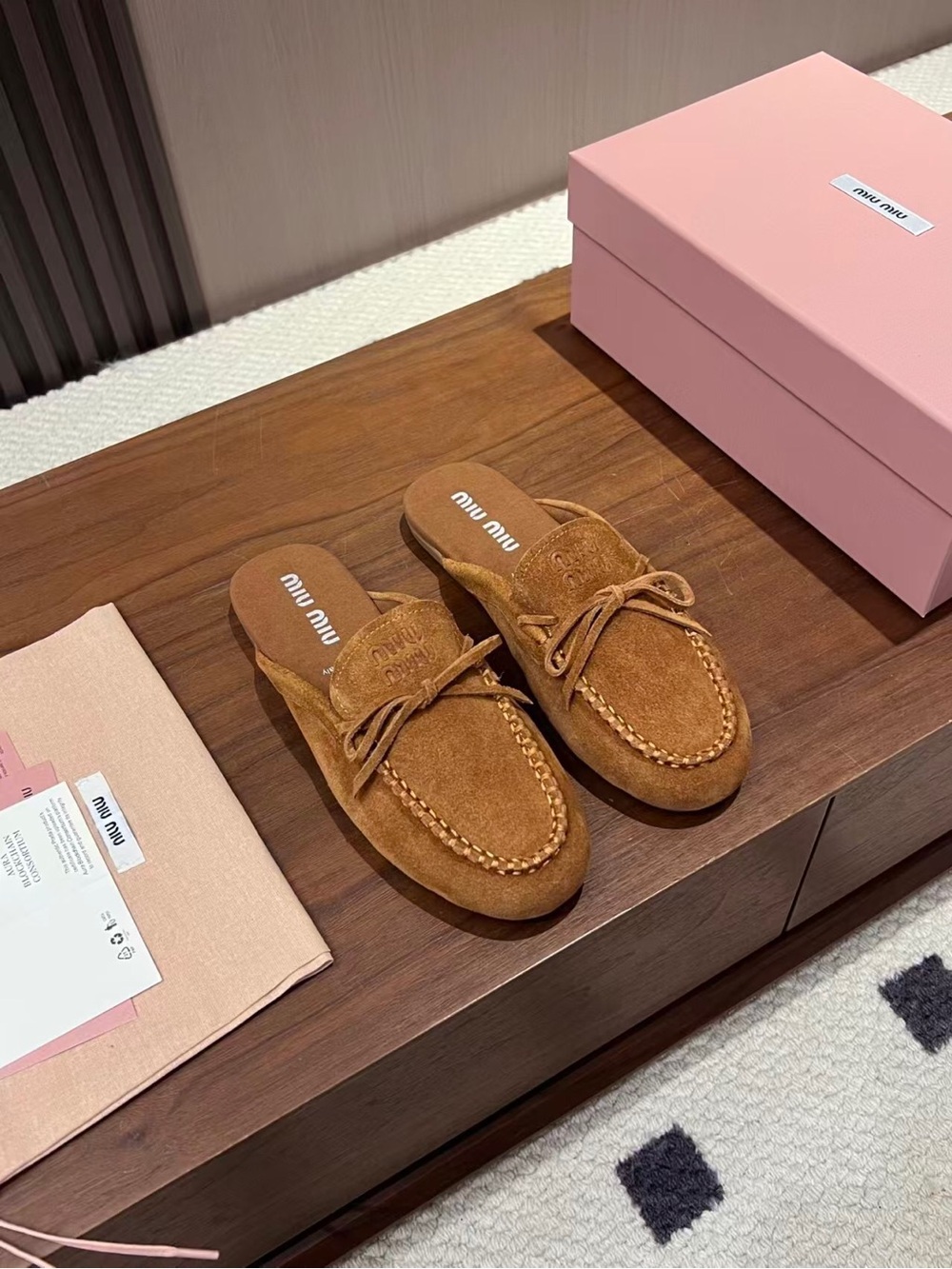 Miu Miu Tan Suede Moccasin Slip-On Loafers - Picture 5 of 8